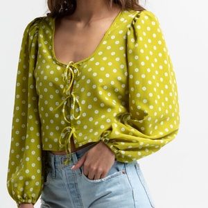 Levi's Women's Embry Tie Blouse (Green, cropped, puff sleeve, floral print)